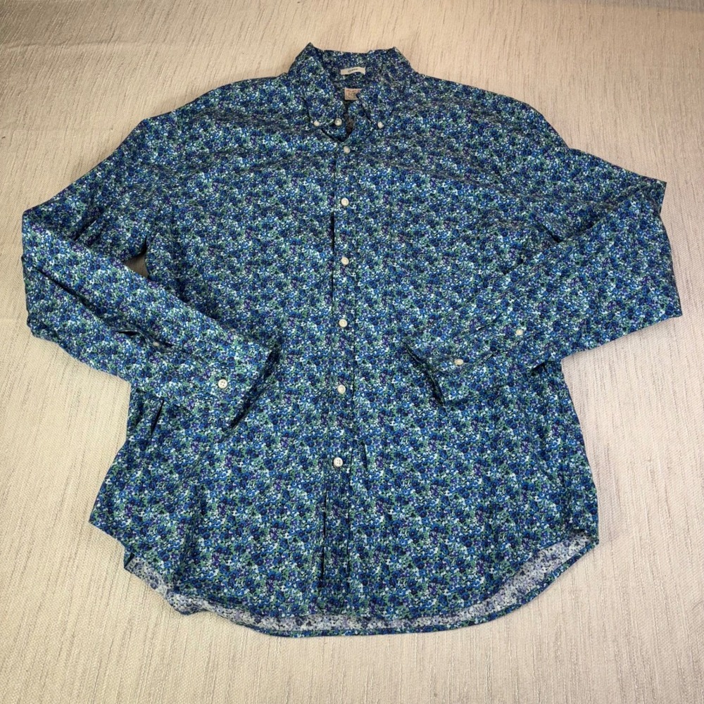 J.Crew Secret Wash Mens‎ XL Blue Green Floral Button Down Shirt Classic Fit - Picture 2 of 9